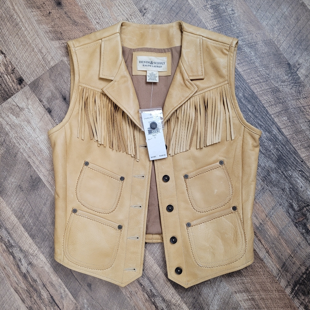Denim & Supply Ralph Lauren Western Distressed Leather Fringe Vest